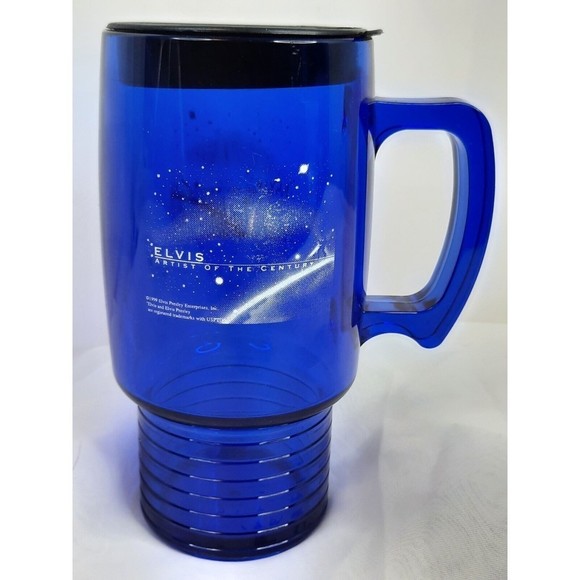 Elvis Artist Of The Century Cobalt Blue Travel Mug LN/NEW Condition Vintage 1999 - Picture 1 of 8